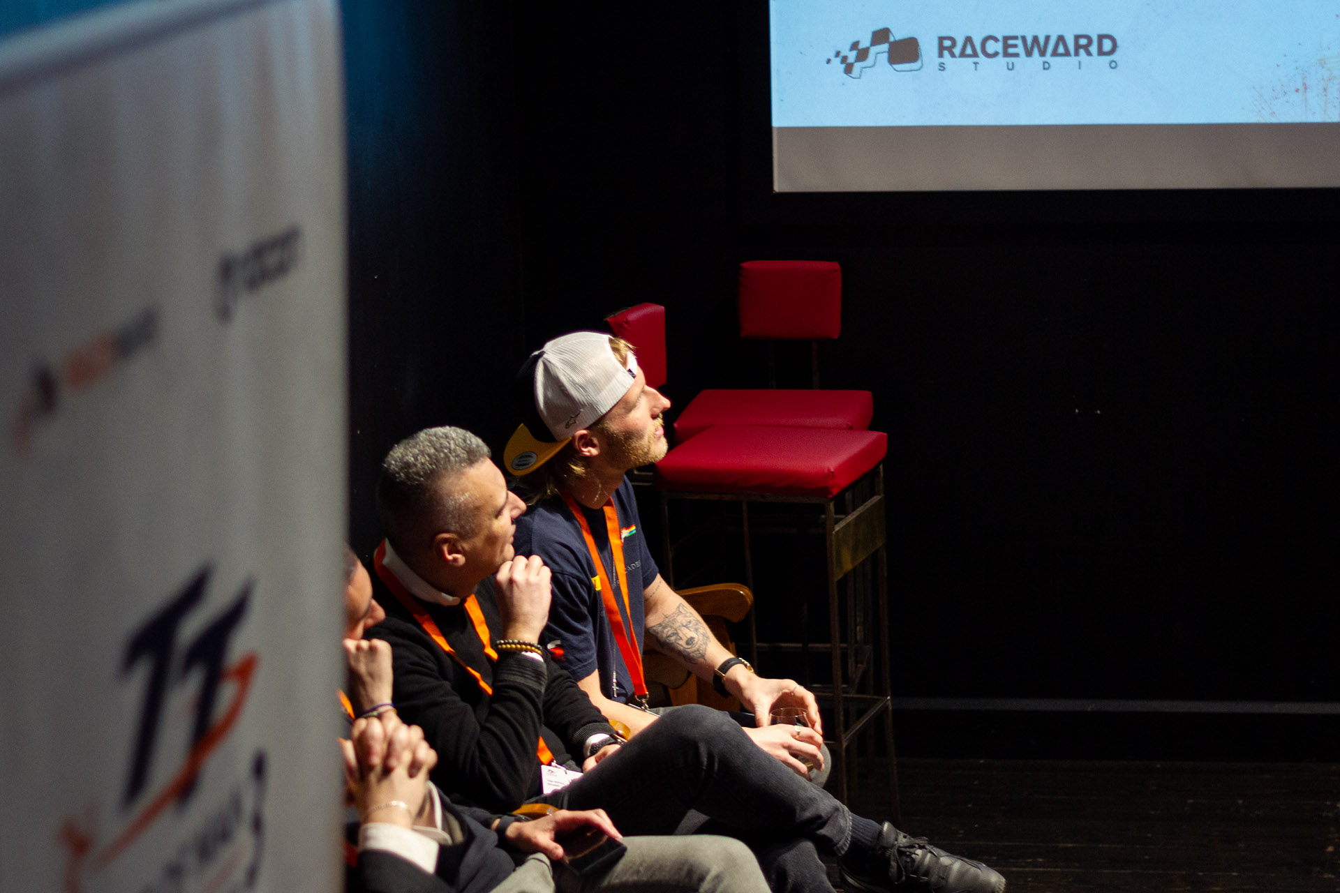 TT rider Davey Todd with RaceWard developers at the Preview Event in Milan